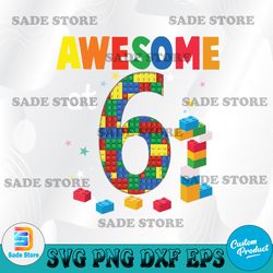 Vintage Birthday Svg,  Awesome Kids Game Lover Tank Top svg, Happy 6th Birthday Crop Tee, Awesome at 6th svg