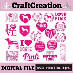 Love Pink Bundle SVG File Love Pink Clip Art Love Pink VS Love Pink Printable Decal Dog Cricut Silhouette eps,dxf,png,pd