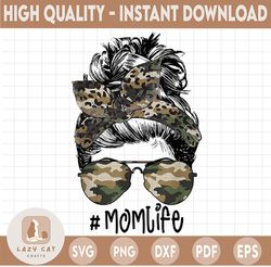Mom Life Camouflage Print - Messy Bun PNG - Camo Sublimation, Sunglasses Headband PNG Sublimation Design Downloads
