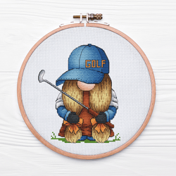 Gnome Golf Player Cross Stitch Pattern PDF, Sport Gnome Girl Kawaii Embroidery,Golf Gift Digital File, Mini Gnome
