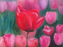 Painting Flowers Red Tulips Original Art Wildflowers Oil Painting Wall Art