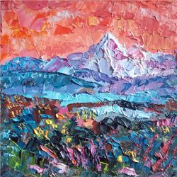 Little Mountain  Picture in Spring.  Oil on panel.Impasto  Oil Landscape