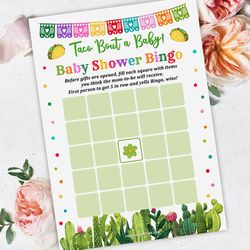 Bingo Game Taco Baby Shower, Baby Bingo Game, Taco Bout A Baby Shower Bingo, Taco Bout Baby Shower Bingo Printable card