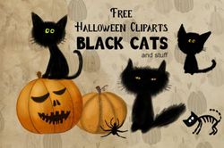 Vintage Black Cat Halloween Clipart Free graphicsPrintable Illustrations