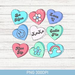 Valentines Conversation Hearts PNG, Valentines Groovy Retro PNG, Valentines PNG, Valentines Sublimation designs PNG