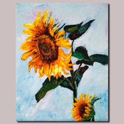 Sunflower Oil Painting Impasto Original Art Flower Artwork 14 by 18 Floral Painting