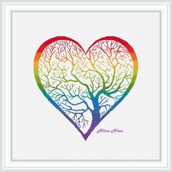 Cross stitch pattern Heart Tree silhouette rainbow valentine day lovers counted crossstitch pattern Instant Download PDF