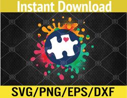 Autism Awareness Puzzle Piece Love Autistic Support Svg, Eps, Png, Dxf, Digital Download