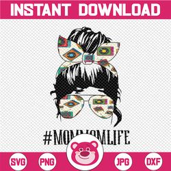 Funny MommomLife png | MommomLife Skull with Glasses Messy Bun png Sassy Mom png Png Clipart Funny Mom png Instant Downl