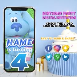 Blue's Clues & You Video Invitation, Blues clues Birthday Party, Blue's Clues Animated invitation, Custom Video, Digital