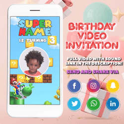 Super Mario Invitation, Super Mario Birthday Video Invitation, Super Mario Birthday Invitation, Luigi, Digital