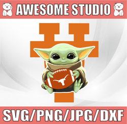 Baby Yoda with Texas LongHorns Football PNG,  Baby Yoda png, NCAA png, Sublimation ready, png files for sublimation