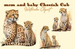Mom And Baby Cheetah Cub Watercolor Clipart