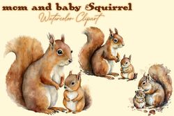 Mom And Baby Squirrel Watercolor Clipart