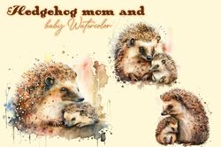 Hedgehog Mom And Baby Watercolor