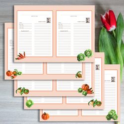 Digital colorful kitchen  recipe card template