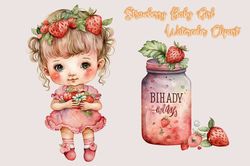 Strawberry Baby Girl Watercolor Clipart