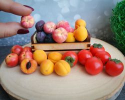 Miniature fruits: persimmon, plum, apricot, peach, nectarine: barbie dollhouse food