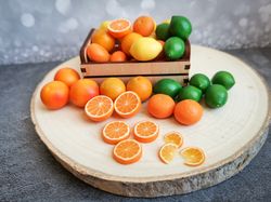 Miniature fruits: orange, mandarin, lemon, lime, grapefruit: barbie dollhouse food - fairy garden farm