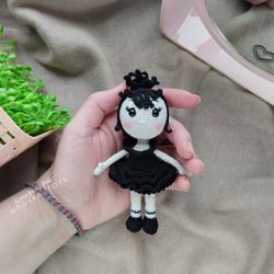 black and white Wendy crochet mini doll