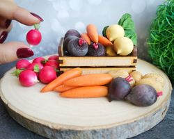 Miniature vegetables: potato, carrot, turnip, radish, beet: barbie dollhouse food - fairy garden farm