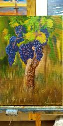 Blue grapes art original oil painting 11*15 inch grapes oil painting grape bunch picture
