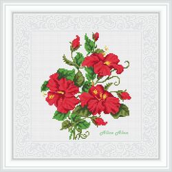 Cross stitch pattern Hibiscus flowers frame with effect lace nature panel counted crossstitch patterns Download PDF