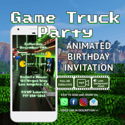 Game Truck Style Video Invitation Personalized For you, Animated Invitation, Birthday Party Invitation, Kids Invitation