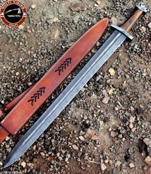 HandForged Damascus Steel Viking Sword - Medieval Sword With Sheath - Hand Forged Sword - Long Swords - Gift For Him