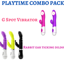 Rabbit ear ticking dildo & Silicone Rabbit Vibrator G Spot 10 Modes Combo (Only For US Customers)