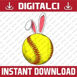 Easter Softball Bunny Rabbit Ears Softball Easter Day Png, Happy Easter Day Sublimation Design