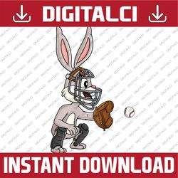 Easter Day Rabbit Baseball Catcher Funny Easter Day Png, Happy Easter Day Sublimation Design