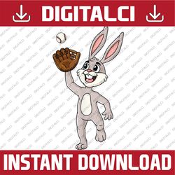 Easter Day Rabbit Baseball Outfielder Funny Easter Day Png, Happy Easter Day Sublimation Design