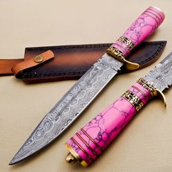 Exquisite HANDMADE DAMASCUS STEEL HUNTING BOWIE KNIFE with Turquoise Handle - Perfect Gift for Him