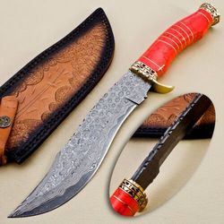 Handmade Damascus Steel Hunting Bowie Knife with Custom Turquoise Handle - Perfect Gift for Him