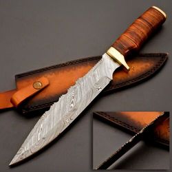 Custom Handmade Damascus Steel Hunting Knife with Brown Resin & Brass Guard Handle