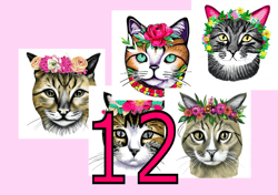 Scrapbooking card set, Pocket card - Vintage cats with flowers -3