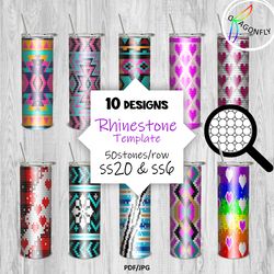 Bundle/ Rhinestone Tumbler Template 50X44stones for SS6 and SS20  / 10 seamless designs