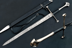 Handmade Damascus Steel Anduril/Narsil Sword of King Aragorn (LOTR) 42" Long with custom leather sheath, wedding gif