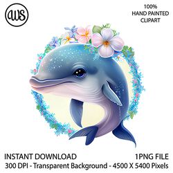 Cute Dolphin Clipart. Dolphin Sublimation Clip Art.  Dolphin Character. Hand Drawn Graphics. Digital Download.