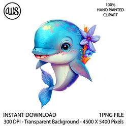 Cute Dolphin Clipart. Dolphin Sublimation Clip Art. Cute Character. Hand Drawn Graphics. Digital Download.
