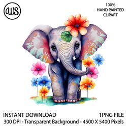 Baby Elephant Sublimation Clipart. Elephant Clip Art. Cute Character. Hand Drawn Graphics. Digital Download.