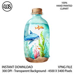 Ocean Animals Clipart. Ocean Animals Sublimation Clip Art. Ocean Bottle Clipart. Hand Drawn Graphics. Digital Download.