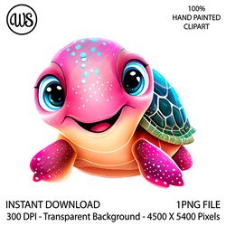 Cute Turtle Clipart. Sea Turtle Sublimation Clipart. Ocean Turtle Clip Art. Hand Drawn Graphics. Digital Download.