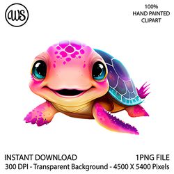 Cute Turtle Clipart. Sea Turtle Sublimation Clipart. Ocean Turtle Clip Art. Hand Drawn Graphics. Digital Download.