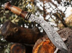 blade smith stunning handmade damascus steel kukri knife with sheath, fixed blade knife, gut hook, bowie knife,