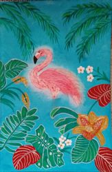 Pink flamingo in tropical forest poster