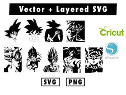 10 files Dragon Ball svg, png files for cricut machine , anime svg , manga svg , Goku svg