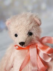 Stuffed mohair pink teddy bear, OOAK classic teddy bear