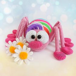 Soft Toy Pink Spider, Halloween decor, Crochet Spider, Spider Decoration, Handmade Cuddly Spider, Arachnophobia